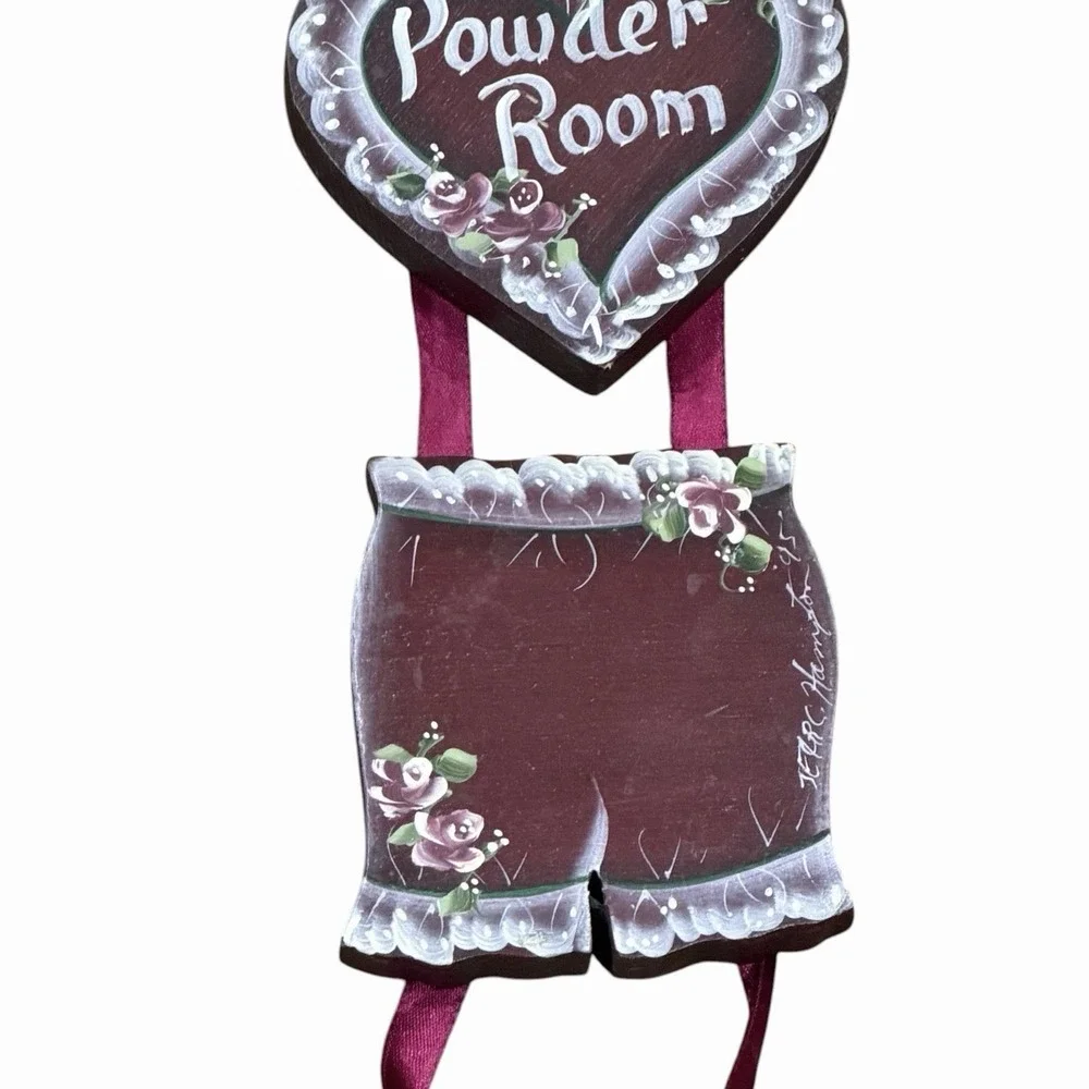 Vintage Wooden Hanging Powder‎ Room Sign Heart Farmhouse Hand Painted Cottage